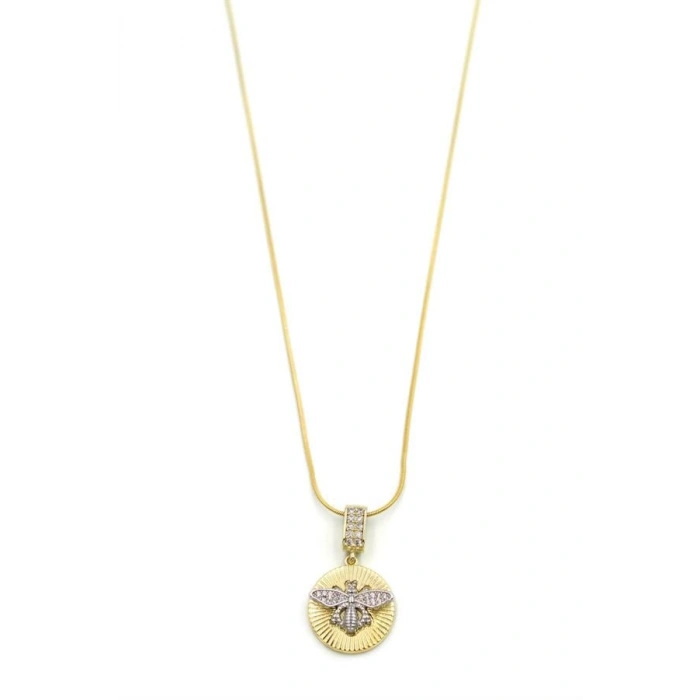 Taşlı Arı Kolye - Altın