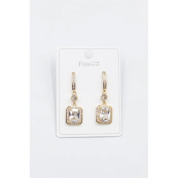 Taşlı Baget Küpe - Altın