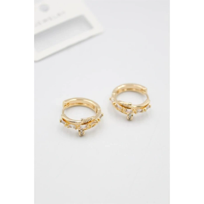 Taşlı Çivi Küpe - Altın