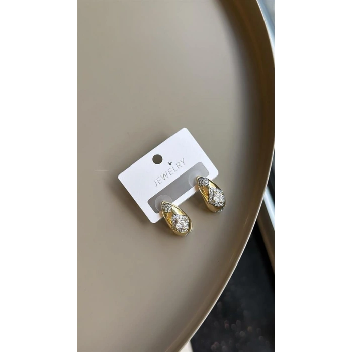 Taşlı Damla Küpe - Altın