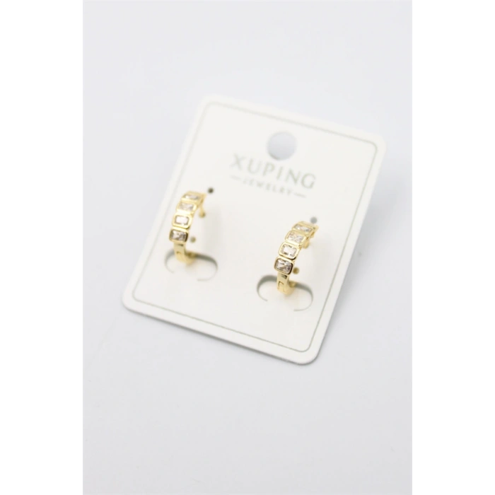 Taşlı Halka Küpe - Altın