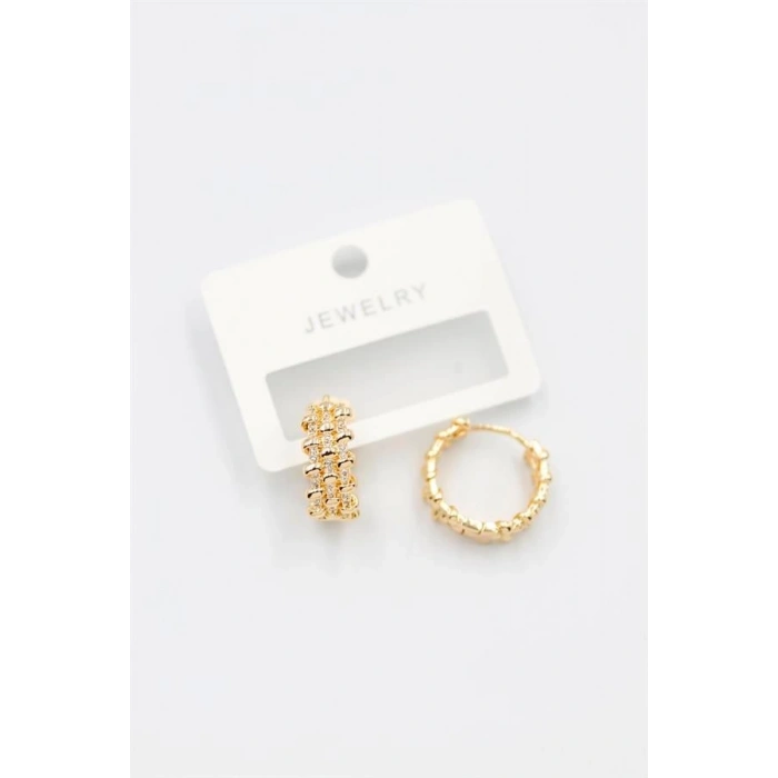 Taşlı Halka Küpe - Altın