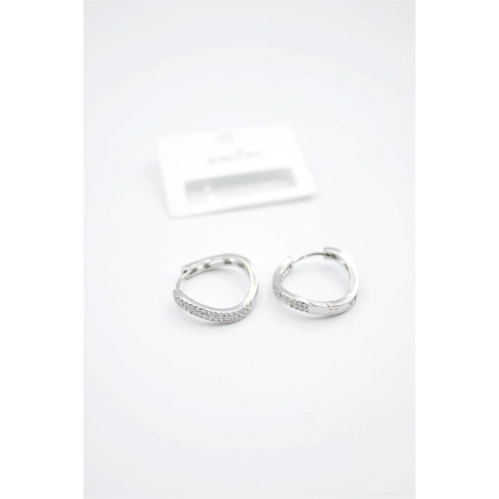 Taşlı Halka Küpe - Gümüş