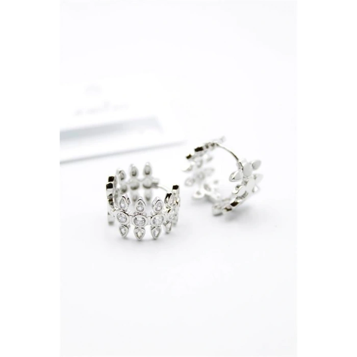 Taşlı Halka Küpe - Gümüş