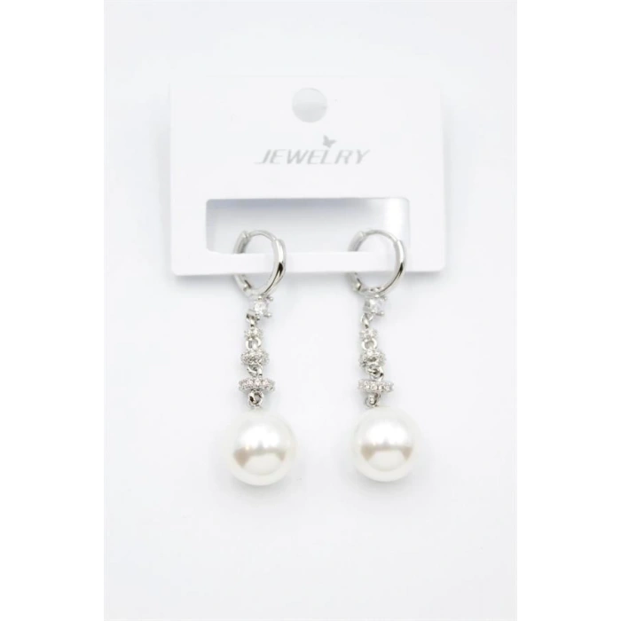 Taşlı İnci Küpe - Gümüş