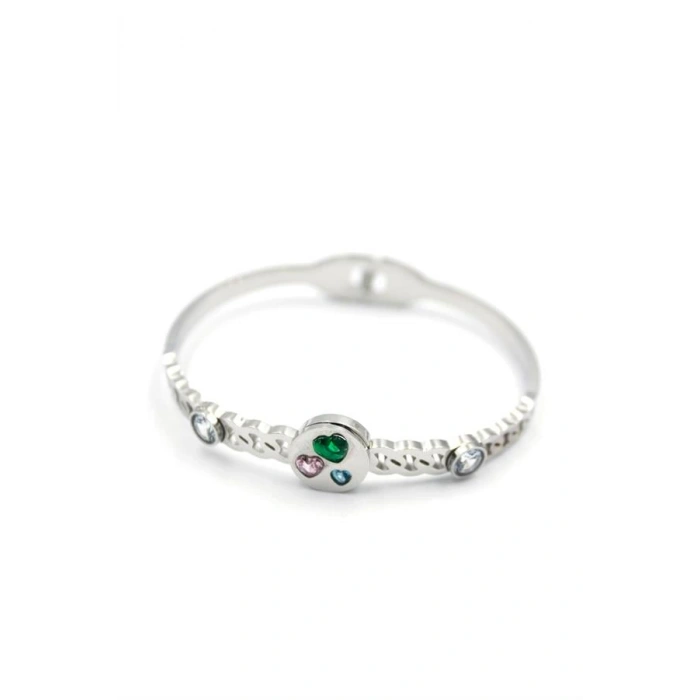 Taşlı Kalp Bilezik - Gümüş