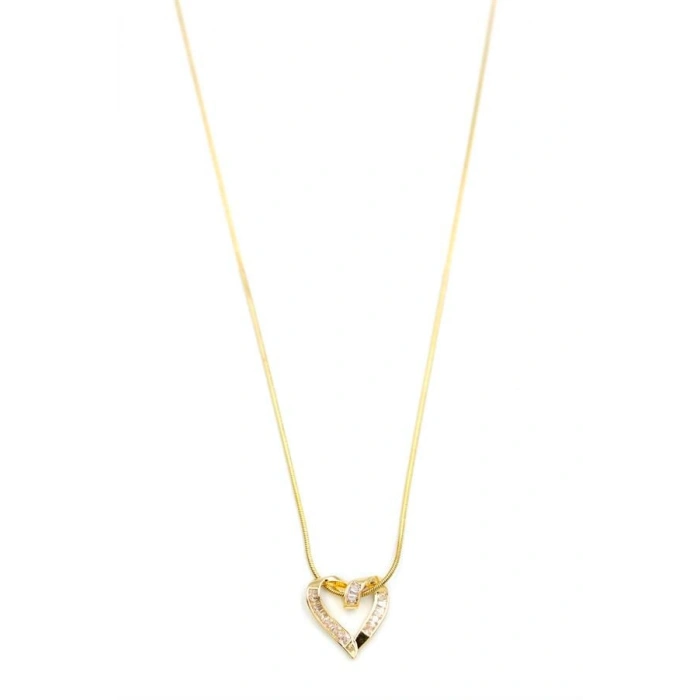 Taşlı Kalp Kolye - Altın
