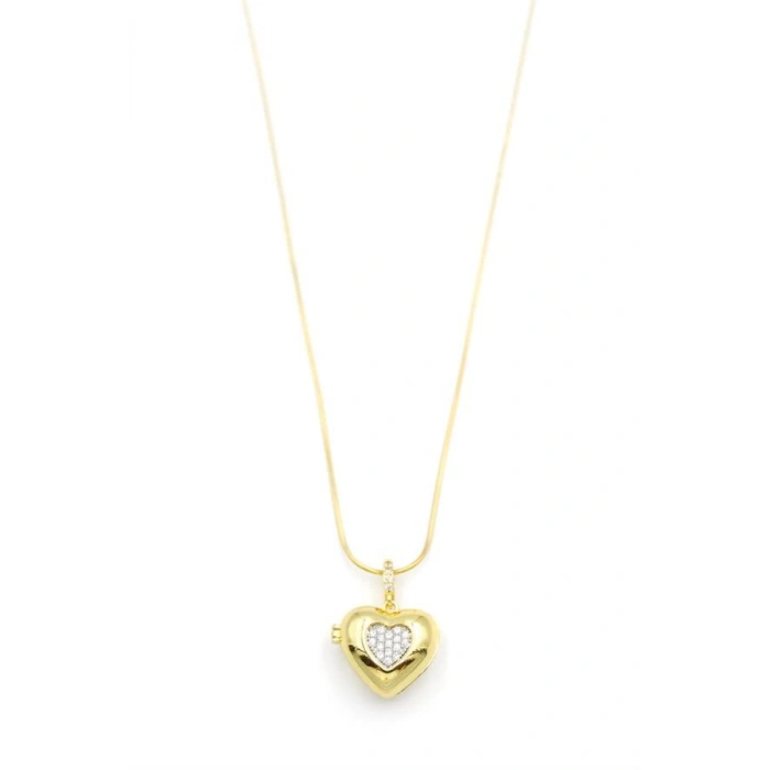 Taşlı Kalp Kolye - Altın