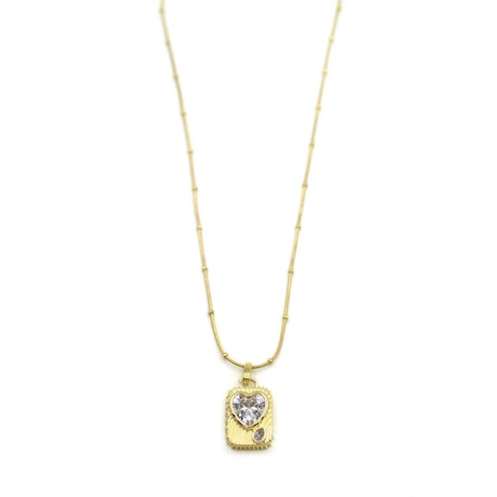 Taşlı Kalp Kolye - Altın