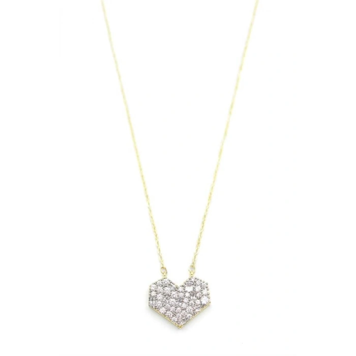 Taşlı Kalp Kolye - Altın