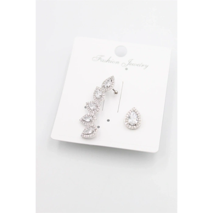 Taşlı Kıkırdak Küpe - Gümüş