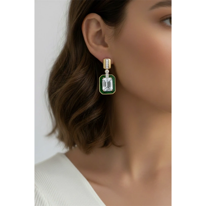 Taşlı Küpe - Altın