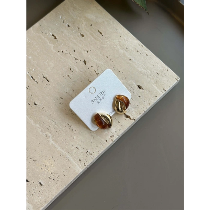 Taşlı Küpe - Kahverengi