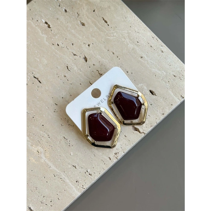 Taşlı Küpe - Kahverengi