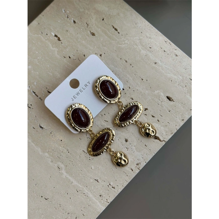 Taşlı Küpe - Kahverengi