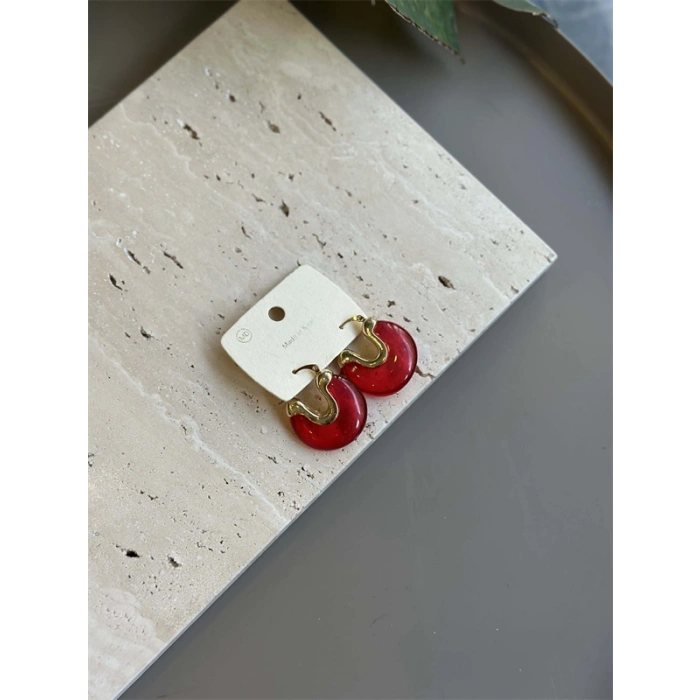 Taşlı Küpe - Kırmızı