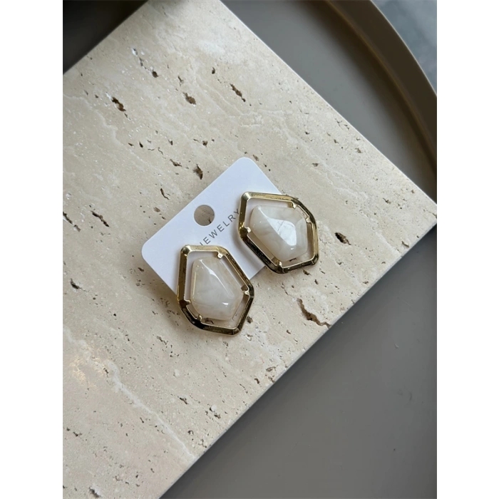 Taşlı Küpe - Krem