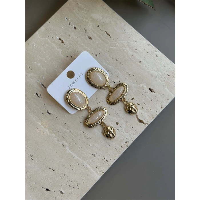 Taşlı Küpe - Krem