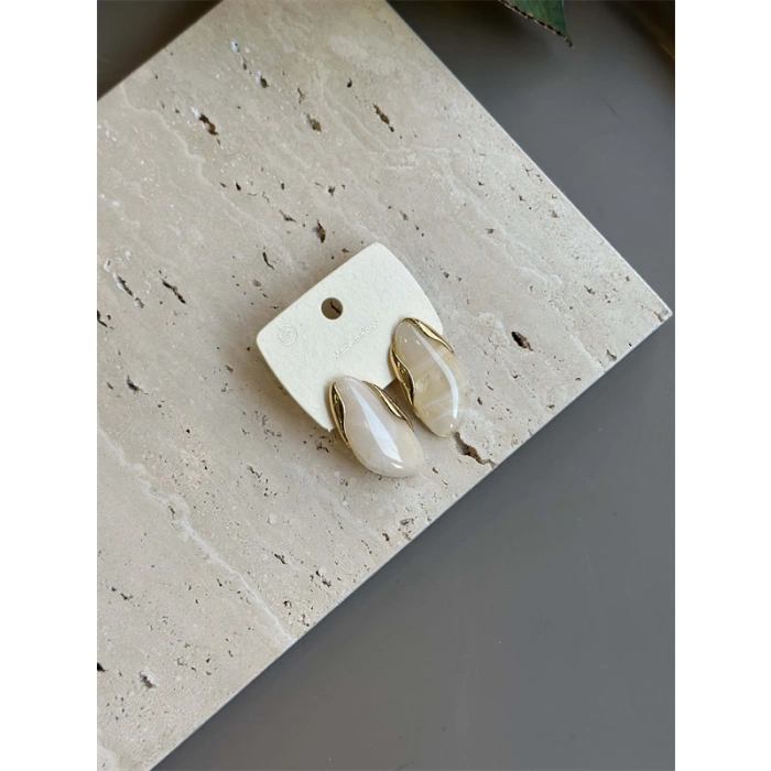 Taşlı Küpe - Krem