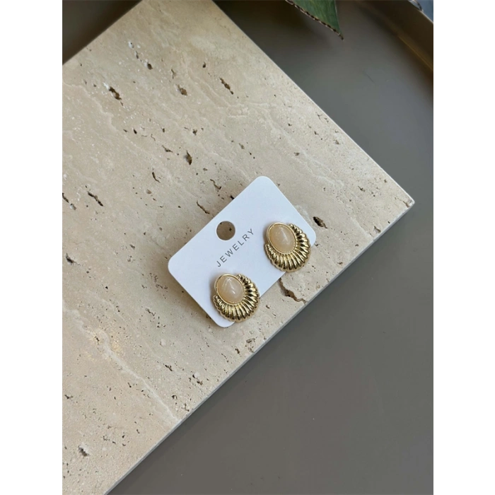 Taşlı Küpe - Krem