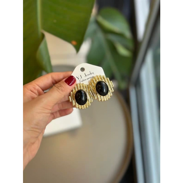 Taşlı Küpe - Siyah