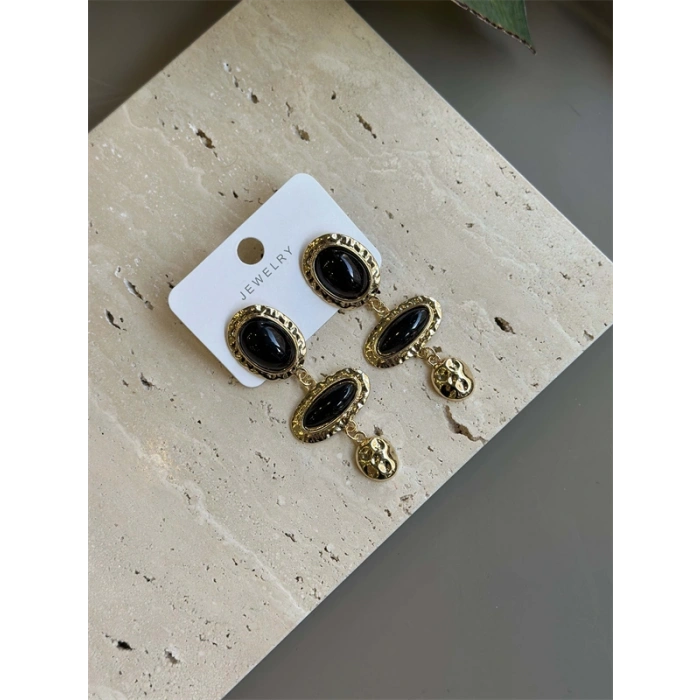 Taşlı Küpe - Siyah