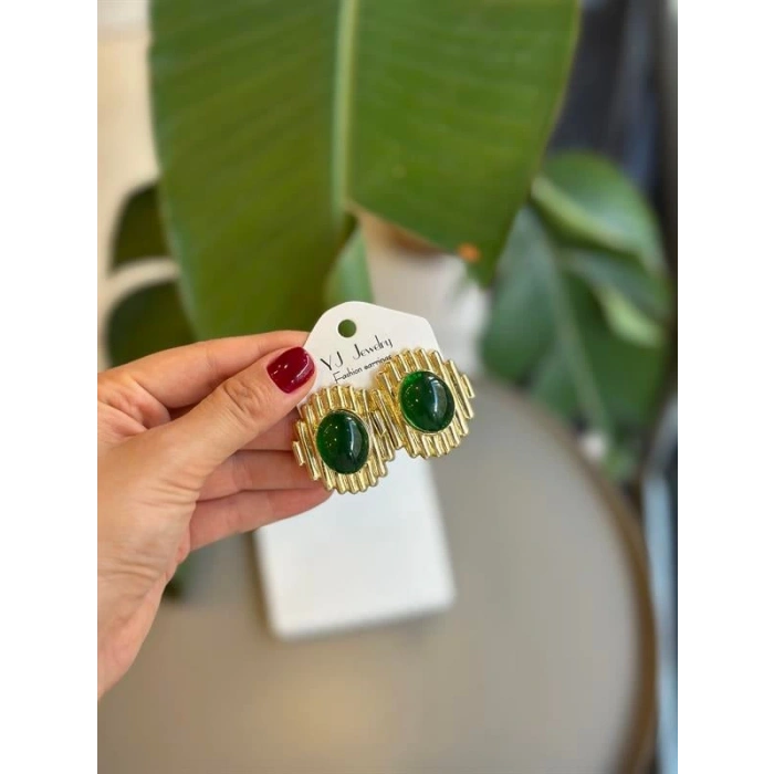 Taşlı Küpe - Yeşil