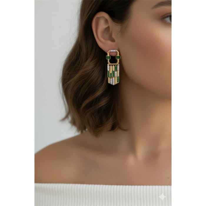 Taşlı Küpe - Yeşil