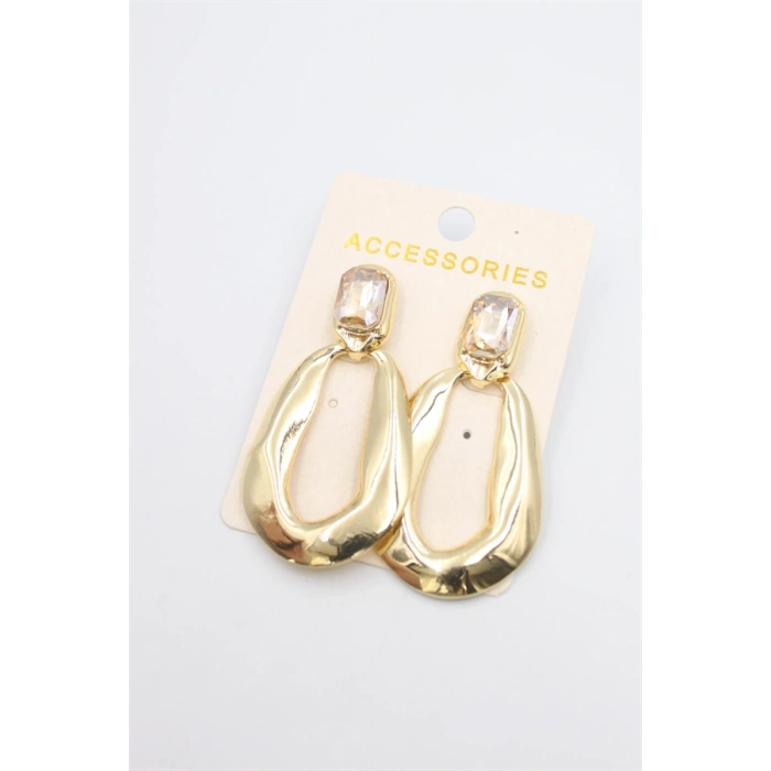 Taşlı Metal Küpe - Pembe