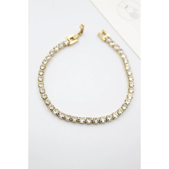 Taşlı Su Yolu Çelik Bileklik - Altın