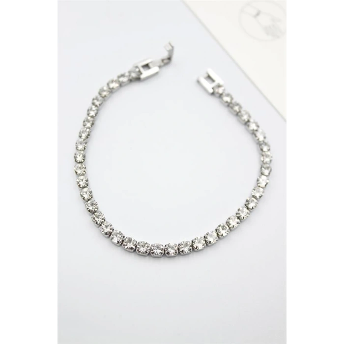 Taşlı Su Yolu Çelik Bileklik - Gümüş