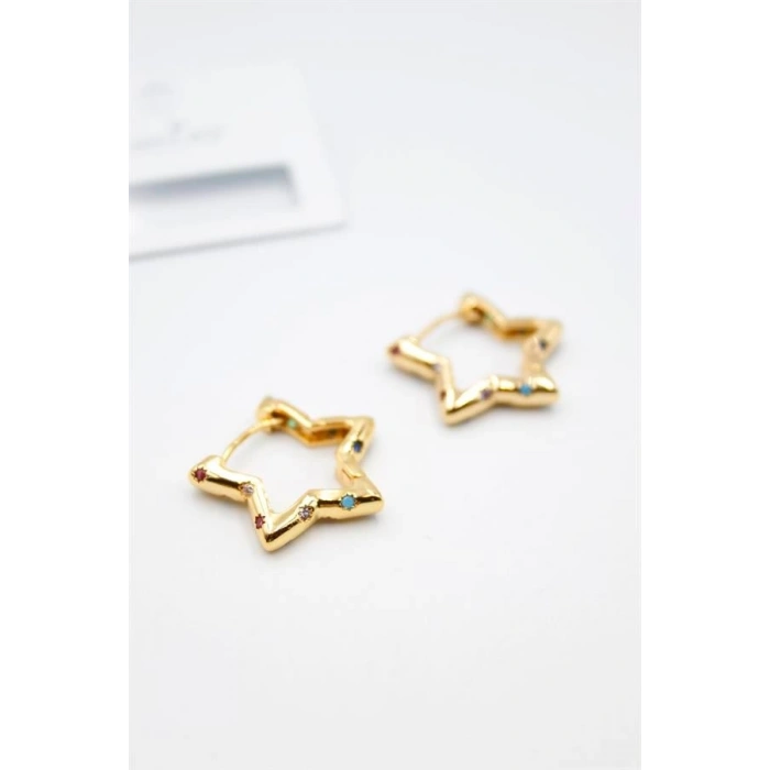 Taşlı Yıldız Küpe - Altın