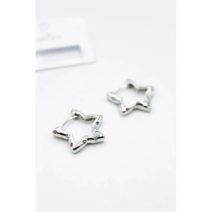 Taşlı Yıldız Küpe - Gümüş