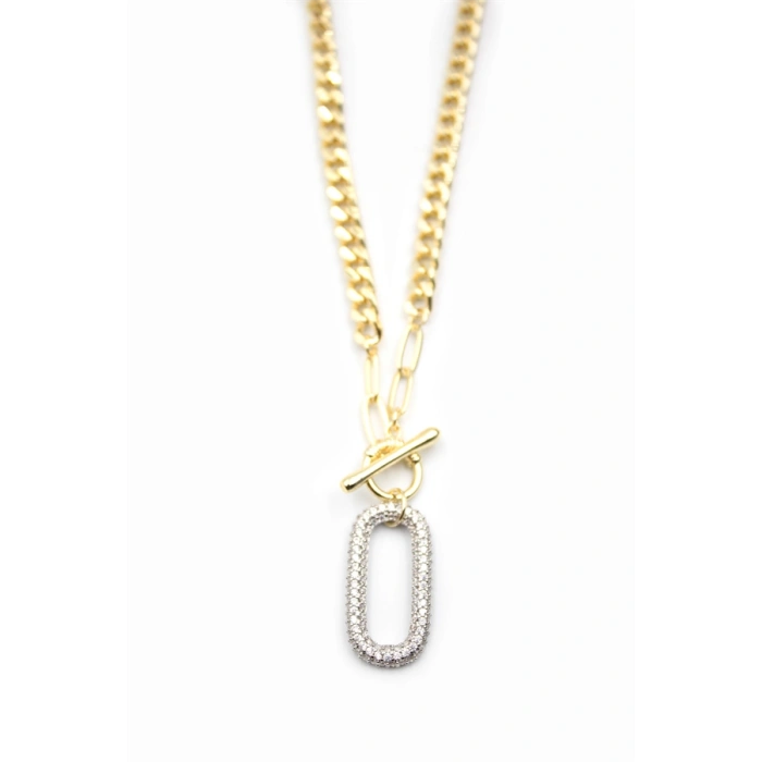 Taşlı Zincir Kolye - Altın