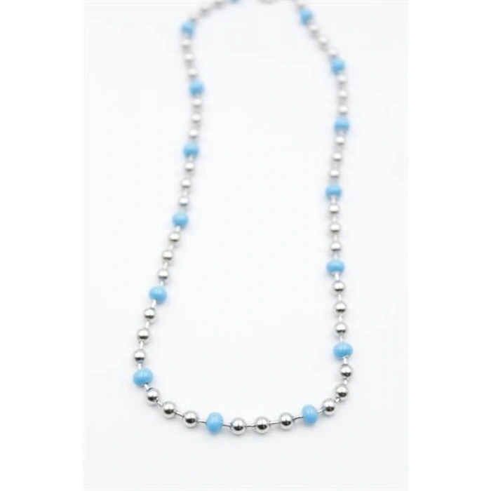 Turkuaz Boncuk Kolye - Gümüş