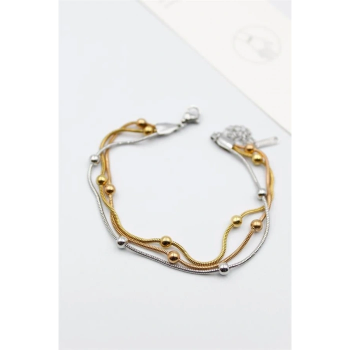 Üç Zincirli Toplu Çelik Bileklik - ÇOK RENKLİ