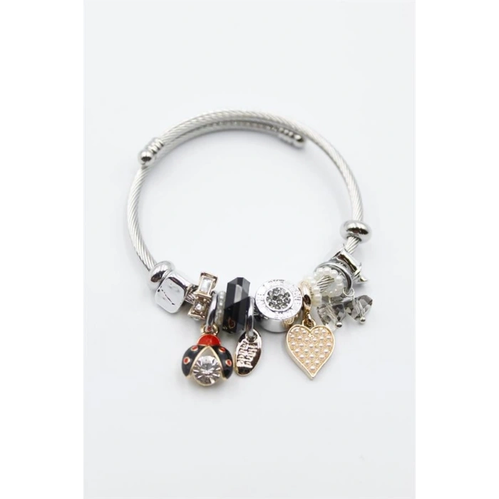 Uğur Böceği Charmlı Bilezik - Siyah