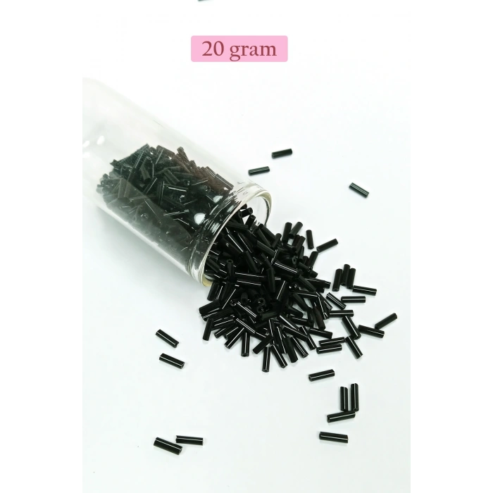 Uzun Boru Kesme Boncuk Çap 2mm Uzunluk 10 mm - 20 Gram - Siyah - BNC241