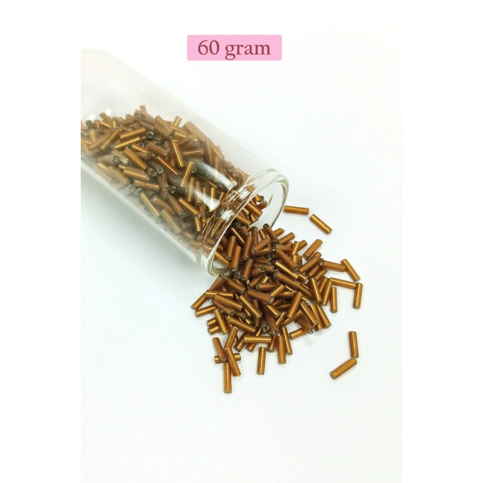 Uzun Boru Kesme Boncuk Çap 2mm Uzunluk 10 mm - 60 Gram - Koyu Altın - BNC265