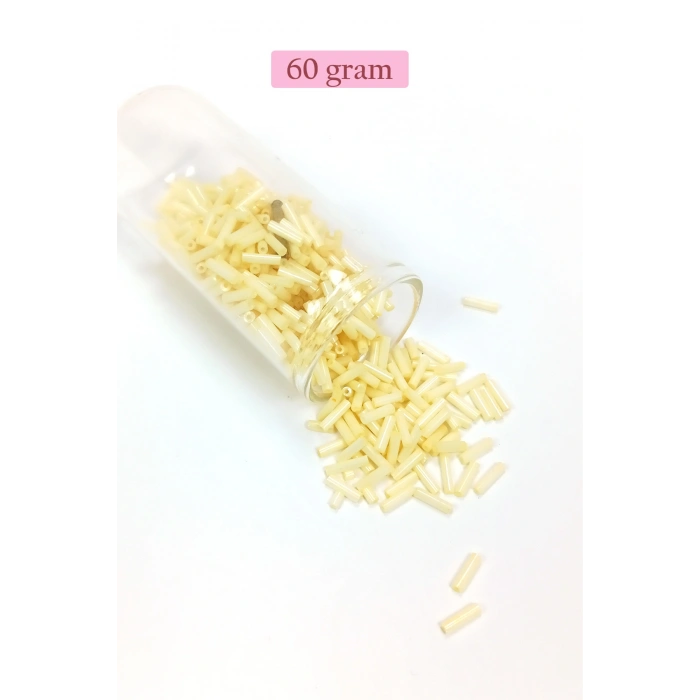 Uzun Boru Kesme Boncuk Çap 2mm Uzunluk 10 mm - 60 Gram - Krem - BNC273