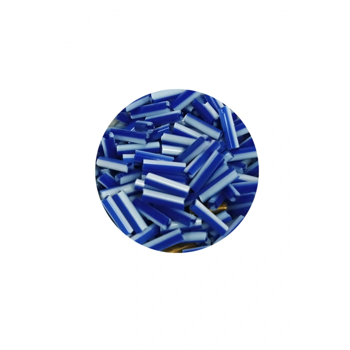 Uzun Boru Kesme Boncuk Çap 2mm Uzunluk 10 mm - 60 Gram - Mavi Beyaz - BNC275