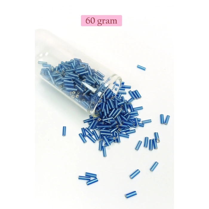 Uzun Boru Kesme Boncuk Çap 2mm Uzunluk 10 mm - 60 Gram - Mavi - BNC281