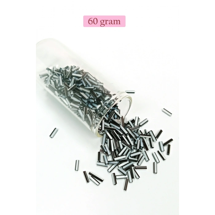 Uzun Boru Kesme Boncuk Çap 2mm Uzunluk 10 mm - 60 Gram - Siyah Beyaz - BNC290