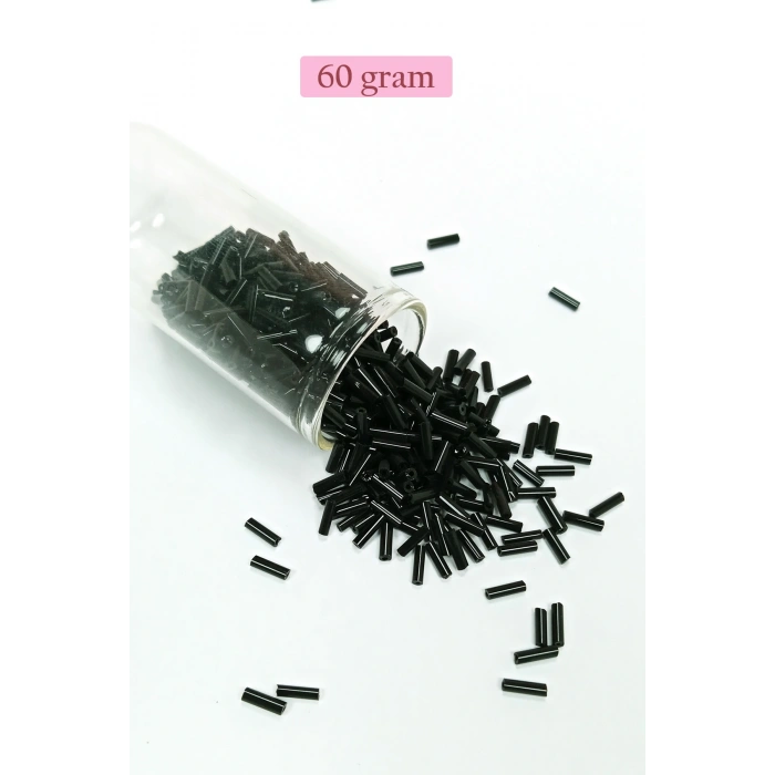 Uzun Boru Kesme Boncuk Çap 2mm Uzunluk 10 mm - 60 Gram - Siyah - BNC280