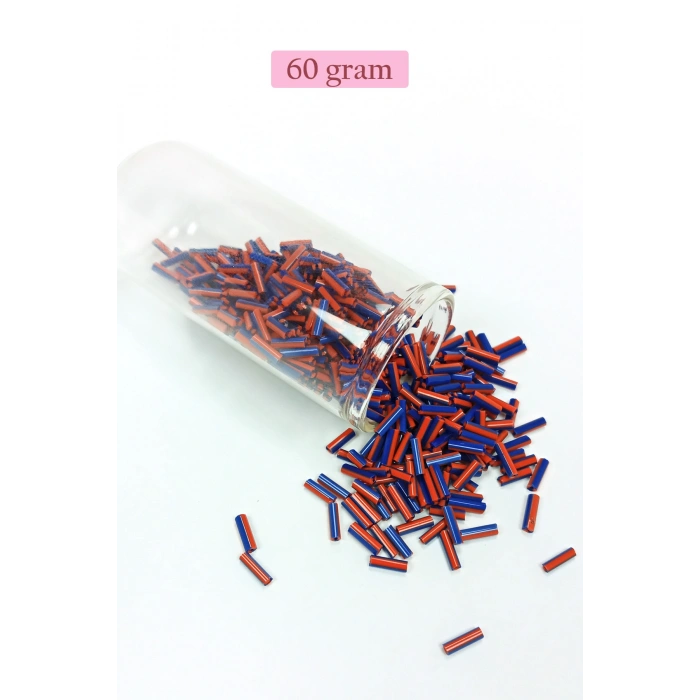 Uzun Boru Kesme Boncuk Çap 2mm Uzunluk 10 mm - 60 Gram - Turuncu Mavi - BNC277