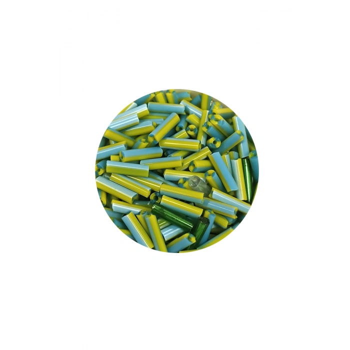 Uzun Boru Kesme Boncuk Çap 2mm Uzunluk 10 mm - 60 Gram - Yeşil Mavi - BNC289