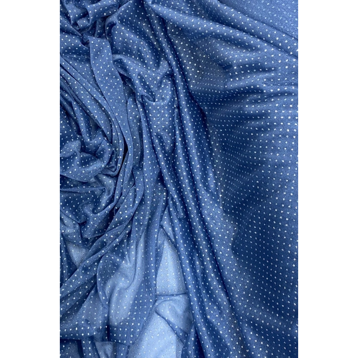 Yağmur Damlası Simli Abiye Elbise Şallık Tül Kumaş İndigo Mavi 89