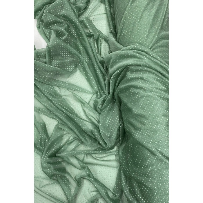 Yağmur Damlası Simli Abiye Elbise Şallık Tül Kumaş Mint Yeşil 75