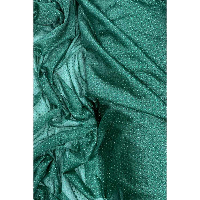 Yağmur Damlası Simli Abiye Elbise Şallık Tül Kumaş Zümrüt Yeşili 41-K