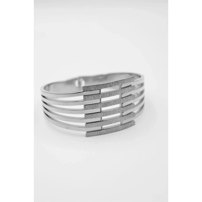 Yaldızlı Kalın Kaburga Bilezik - Gümüş